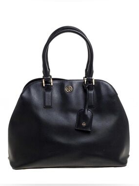 TORY BURCH "ROBINSON" OPEN DOME 🖤BLACK🖤LEATHER LARGE SATCHEL BAG 🌟EUC🌟